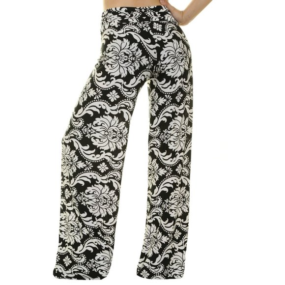 Fold Over Waist Wide Leg Bohemian Palazzo Pants - Picture 2 of 4